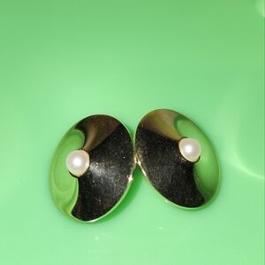 Elegant Gold Tone and Faux Pearl Earrings Modernist